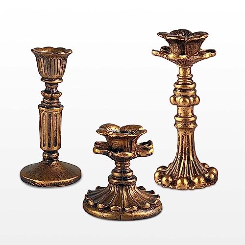 French Nostalgic Floral Resin Candle Holder Antique Bronze/Furniture Decoration/Retro Ornaments Candlestick (Bronze)